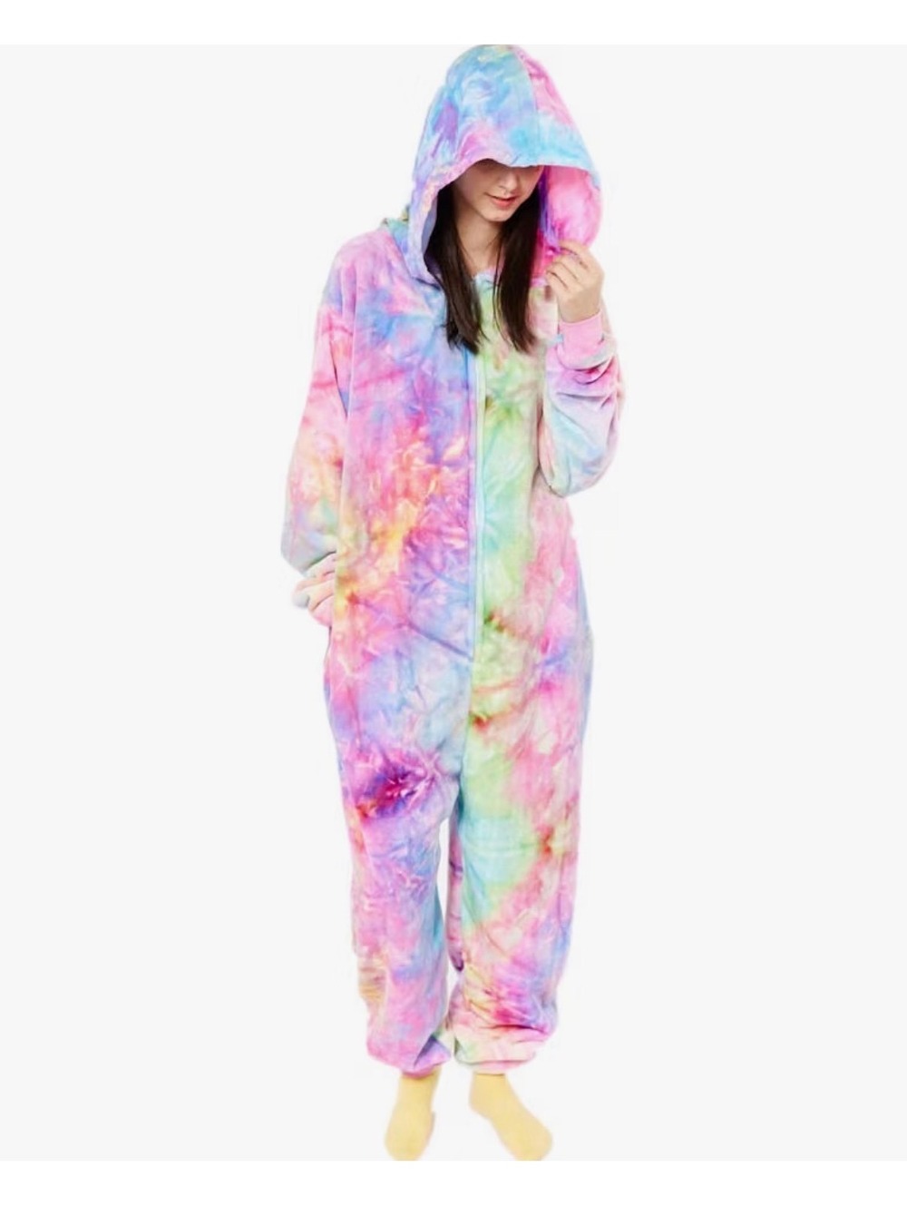 Cosasket Women's Tie-Dye Hooded One Piece Pajamas - Large